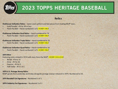 2023 Topps Heritage Baseball - Factory Sealed Hobby Box - 24 Packs
