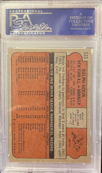 1972 Topps Baseball #533 - Ralph Houk - PSA 8