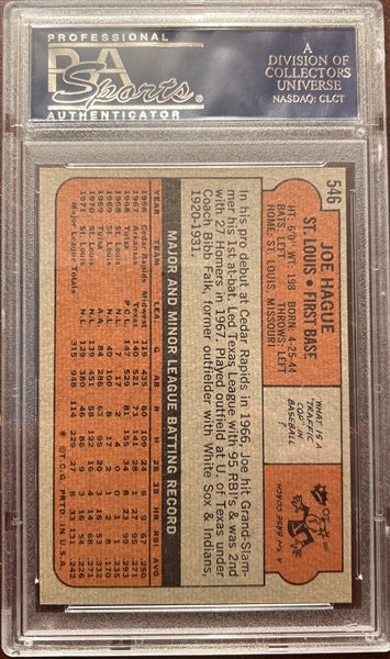 1972 Topps Baseball #546 - Joe Hague - PSA 8