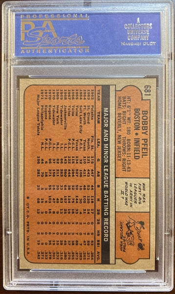 1972 Topps Baseball #681 - Bobby Pfeil - PSA 8
