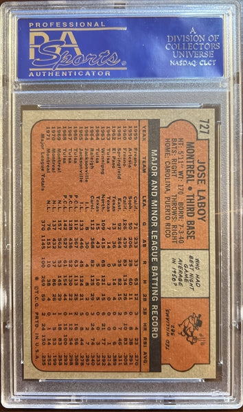 1972 Topps Baseball #727 - Jose Laboy - PSA 8