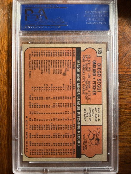 1972 Topps Baseball #735 - Diego Segui - PSA 8