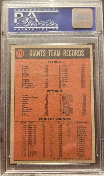 1972 Topps Baseball #771 - San Francisco Giants - PSA 8