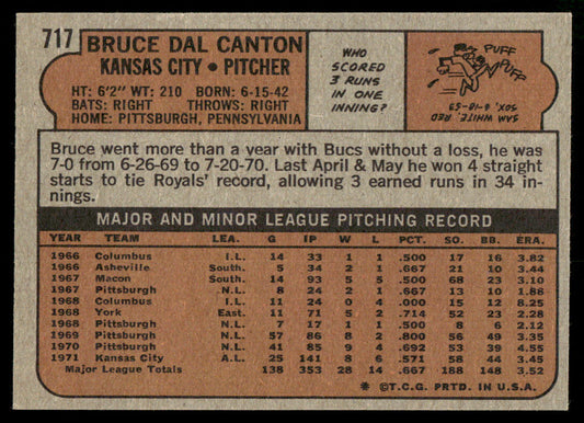 1972 Topps Baseball #717 - Bruce Dal Canton - EXMT