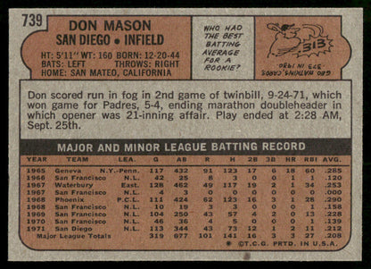 1972 Topps Baseball #739 - Don Mason - NM