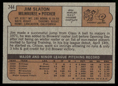 1972 Topps Baseball #744 - Jim Slaton RC - EXMT