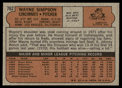 1972 Topps Baseball #762 - Wayne Simpson - NMMT