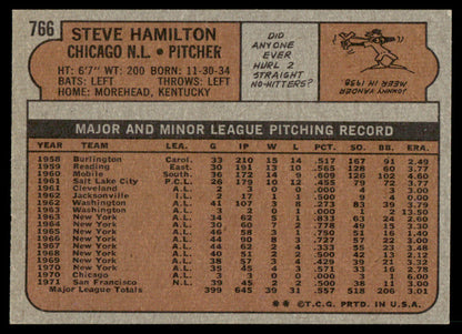 1972 Topps Baseball #766 - Steve Hamilton - NM