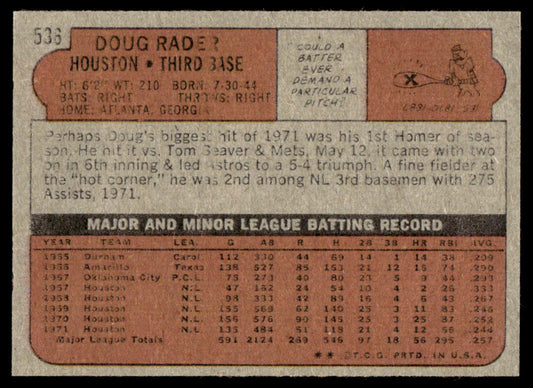 1972 Topps Baseball #536 - Doug Rader - NM
