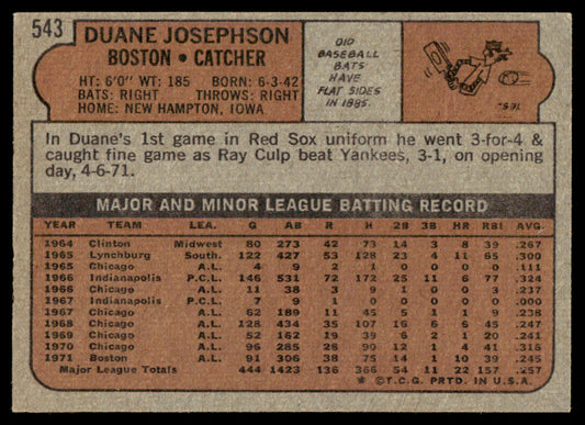 1972 Topps Baseball #543 - Duane Josephson - EXMT