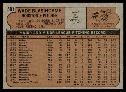 1972 Topps Baseball #581 - Wade Blasingame - NM