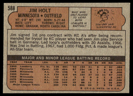 1972 Topps Baseball #588 - Jim Holt - EX