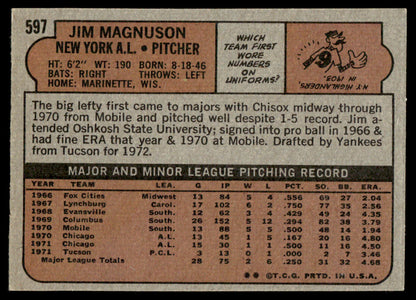 1972 Topps Baseball #597 - Jim Magnuson RC - EXMT
