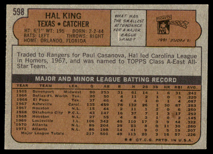 1972 Topps Baseball #598 - Hal King - EXMT