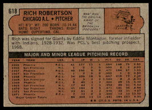 1972 Topps Baseball #618 - Rich Robertson - NM