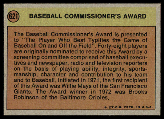 1972 Topps Baseball #621 - Commissioners Award - EX