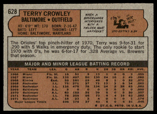1972 Topps Baseball #628 - Terry Crowley - NM