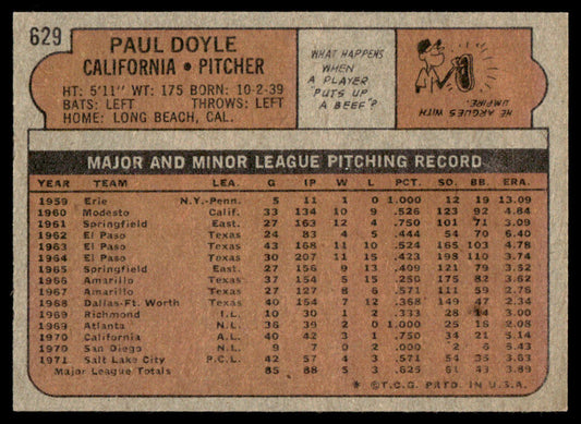 1972 Topps Baseball #629 - Paul Doyle - NM