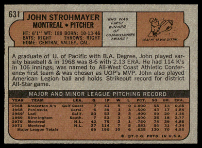 1972 Topps Baseball #631 - John Strohmayer - EXMT