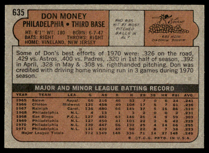 1972 Topps Baseball #635 - Don Money - EXMT