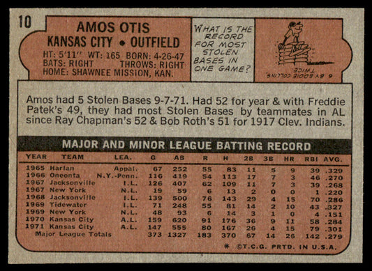 1972 Topps Baseball #10 - Amos Otis - NM