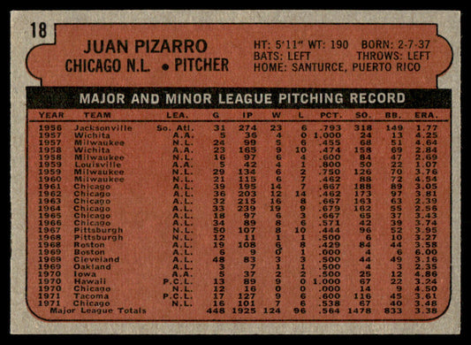 1972 Topps Baseball #18a - Juan Pizarro - NM