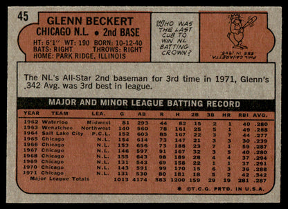 1972 Topps Baseball #45a - Glenn Beckert - NM