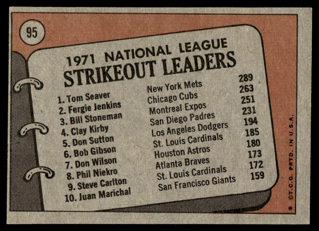 1972 Topps Baseball #95 - 1971 N.L. Strikeout Leaders - EXMT