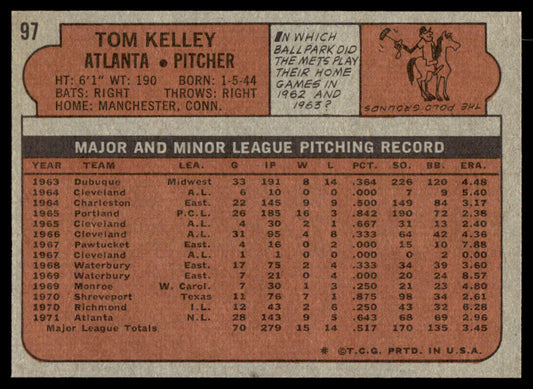 1972 Topps Baseball #97 - Tom Kelley - NMMT
