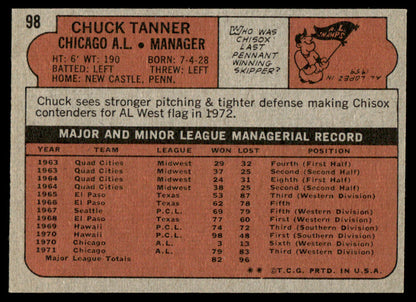 1972 Topps Baseball #98 - Chuck Tanner - NM