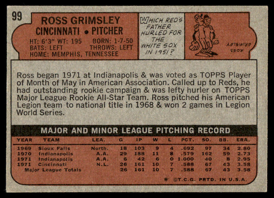 1972 Topps Baseball #99 - Ross Grimsley RC - EXMT