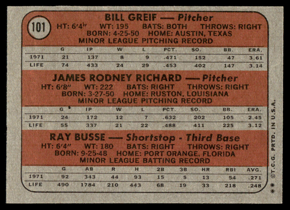 1972 Topps Baseball #101 - Astros 1972 Rookie Stars - Richard RC - NM