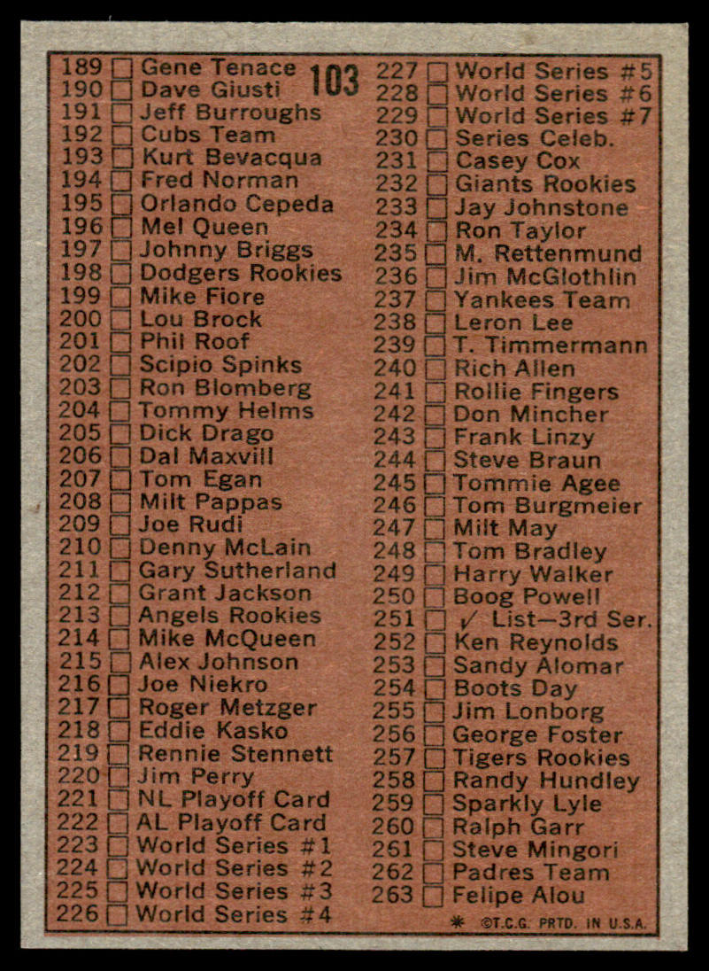 1972 Topps Baseball #103 - Checklist 2nd Series - NMMT