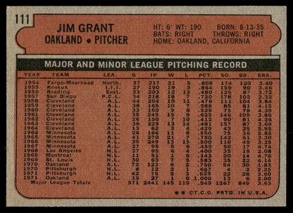 1972 Topps Baseball #111 - Jim Grant - NM