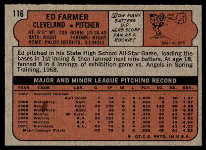 1972 Topps Baseball #116 - Ed Farmer RC - NM