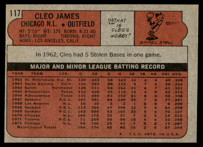 1972 Topps Baseball #117a - Cleo James RC - NM