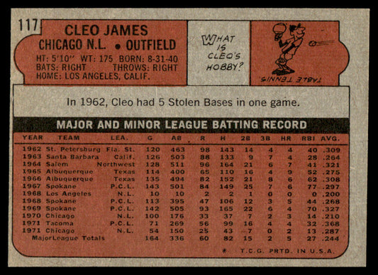 1972 Topps Baseball #117a - Cleo James RC - NM