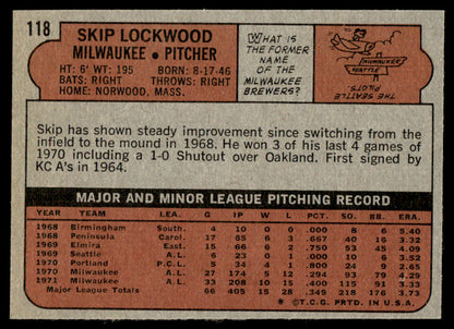 1972 Topps Baseball #118 - Skip Lockwood - NM