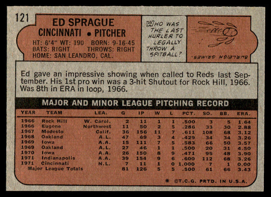 1972 Topps Baseball #121 - Ed Sprague - NM