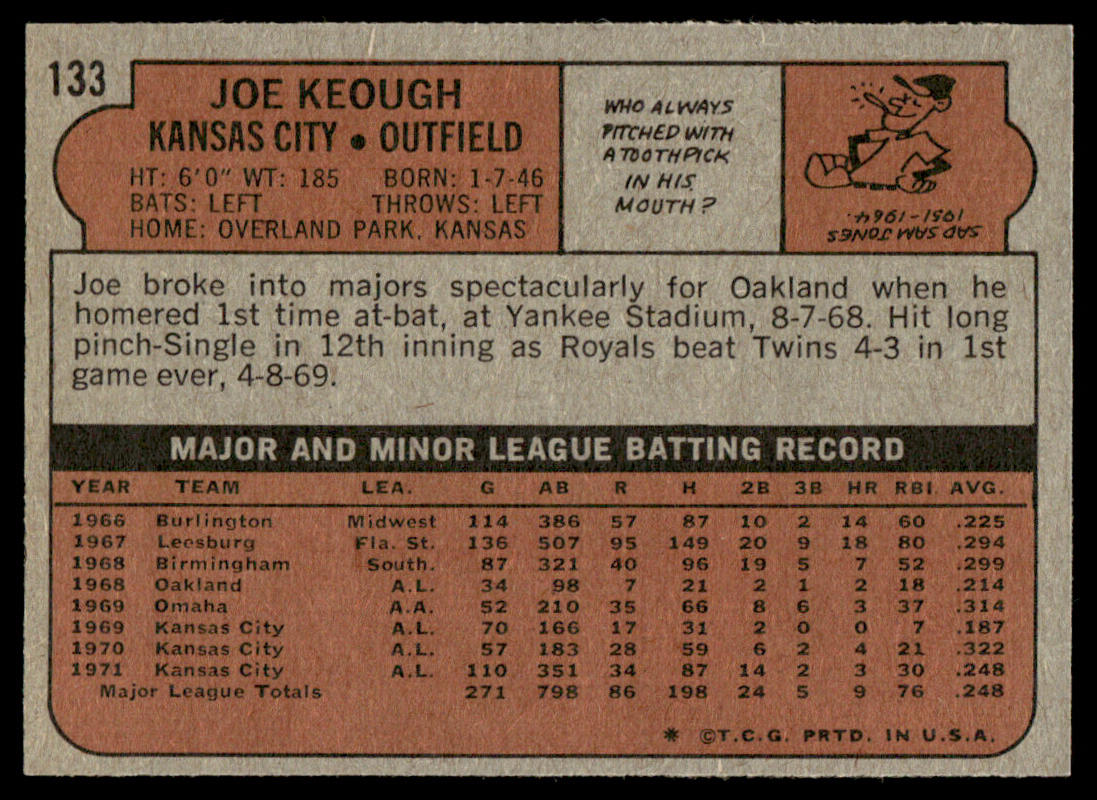 1972 Topps Baseball #133 - Joe Keough - NM