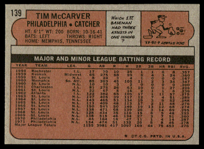 1972 Topps Baseball #139 - Tim McCarver - NM