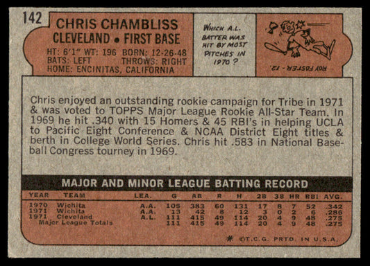 1972 Topps Baseball #142 - Chris Chambliss RC - NM
