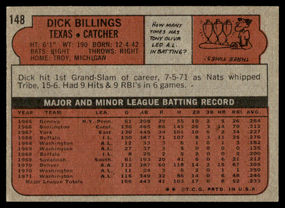 1972 Topps Baseball #148 - Dick Billings - NM