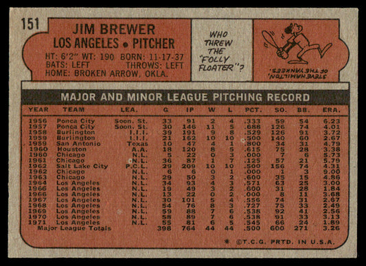 1972 Topps Baseball #151 - Jim Brewer - EXMT