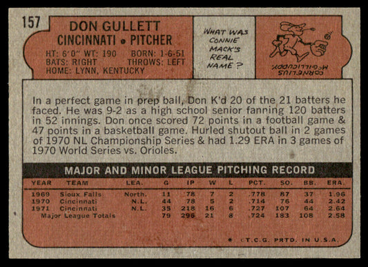 1972 Topps Baseball #157 - Don Gullett - NM