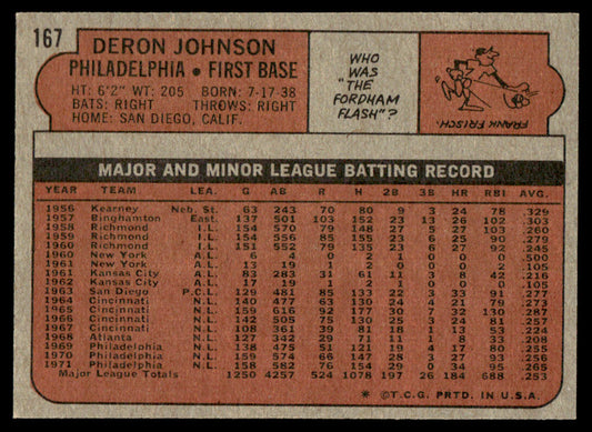 1972 Topps Baseball #167 - Deron Johnson - NM