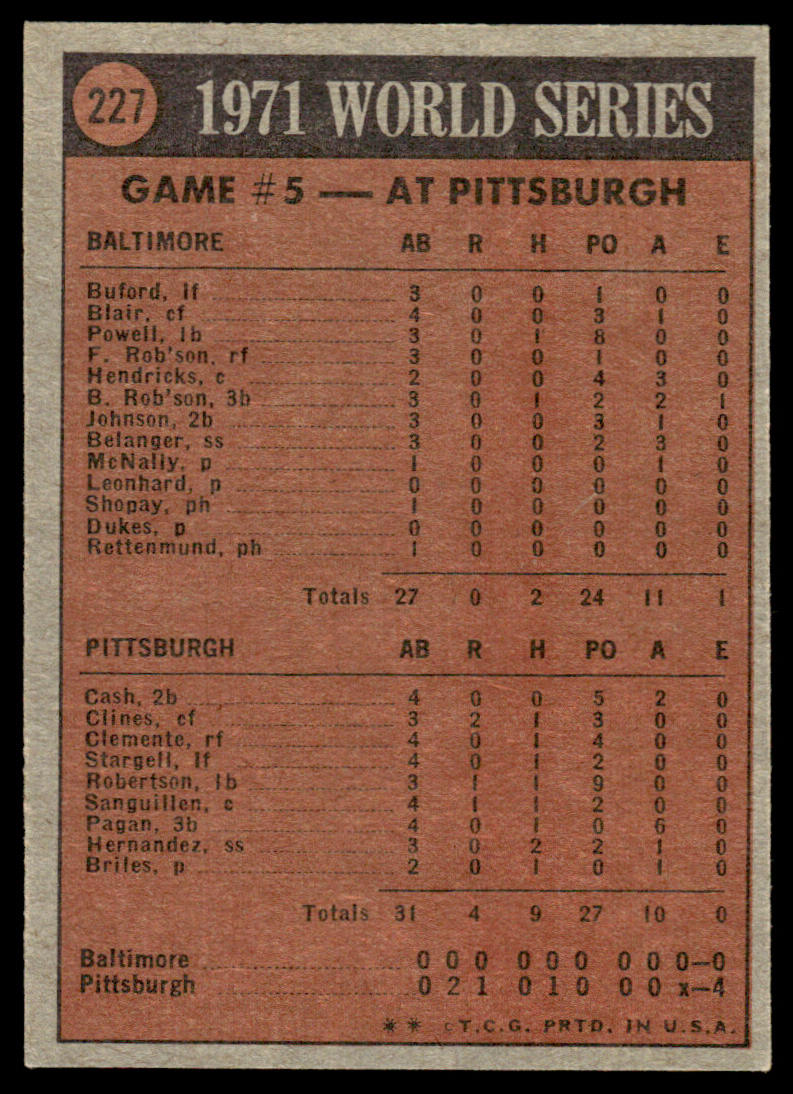 1972 Topps Baseball #227 - 1971 World Series Game 5 - NM