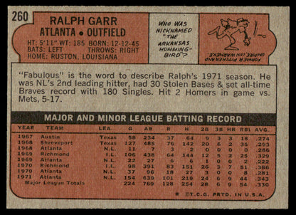 1972 Topps Baseball #260 - Ralph Garr - NM