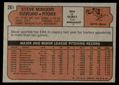 1972 Topps Baseball #261 - Steve Mingori - NM