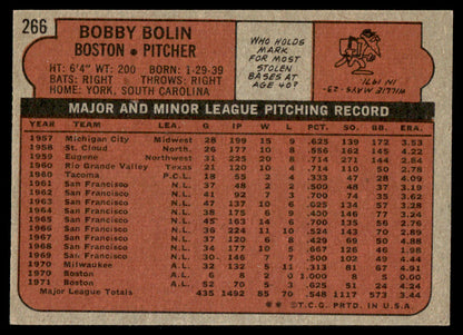 1972 Topps Baseball #266 - Bobby Bolin - NM